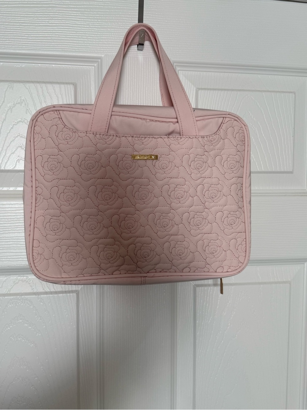 Blush Quilted Rose Tote with Gold Plaque